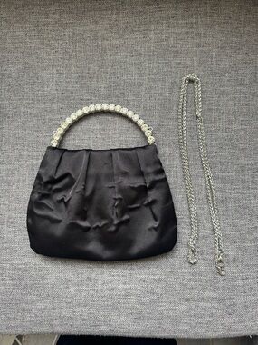 Elegant Black Satin Evening Bag with Crystal Handle